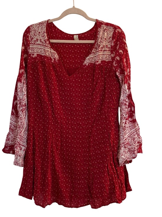 Free People Dresses & Skirts - Free People Size Small Paisley Bell Sleeves BOHO Dress Red White .